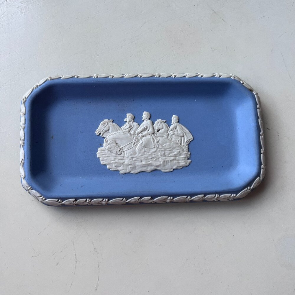 The Wedgwood Society Collection Men Riding Horses Blue Jasperware Tray